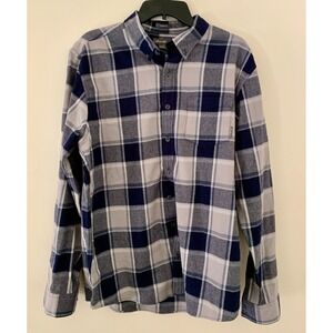 Eddie Bauer Large Tall Cotton Shirt Black Gray Check Button Down Casual Fall Win